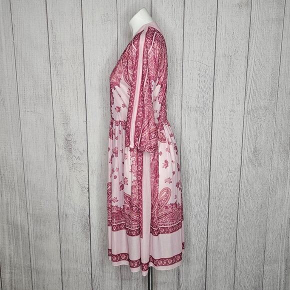 VTG 80s Herman Marcus Sheer Pink Paisley Boho Midi Dress, size 6 - Picture 3 of 5